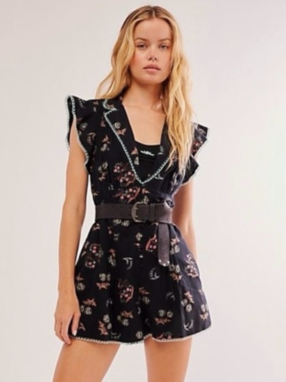 Free People Good Things Romper in Black Floral Combo Size 2 XS NWT Spring